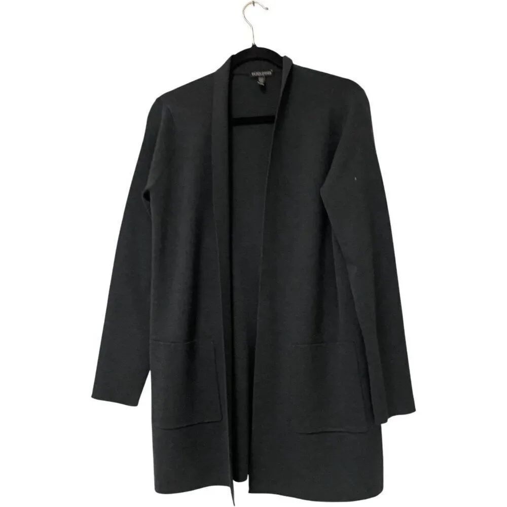 Eileen Fisher Womens Wool Jacket Cardigan Sweater Size PM Gray Open Front NWOT